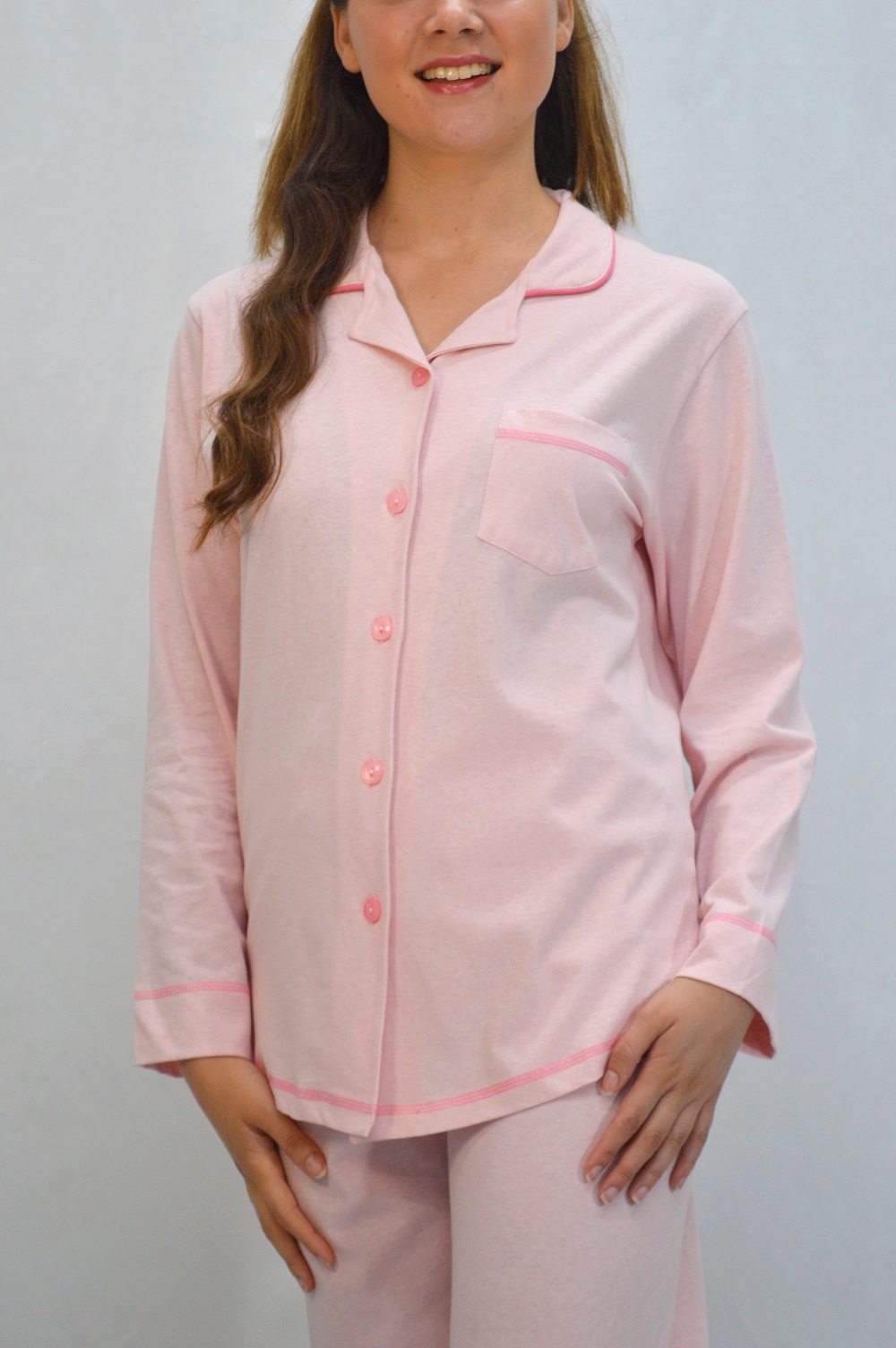 Pijama casaco com gola e bolso, calças compridas, Rosa Pijama casaco com gola e bolso, calças compridas, Rosa