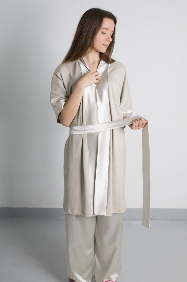 Robe de algodão cetim camel