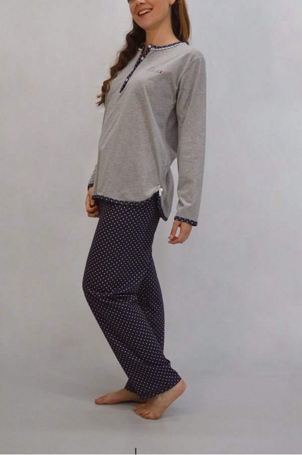 Pijama conjunto de calças + camisola, Love, Pintas e Cinza