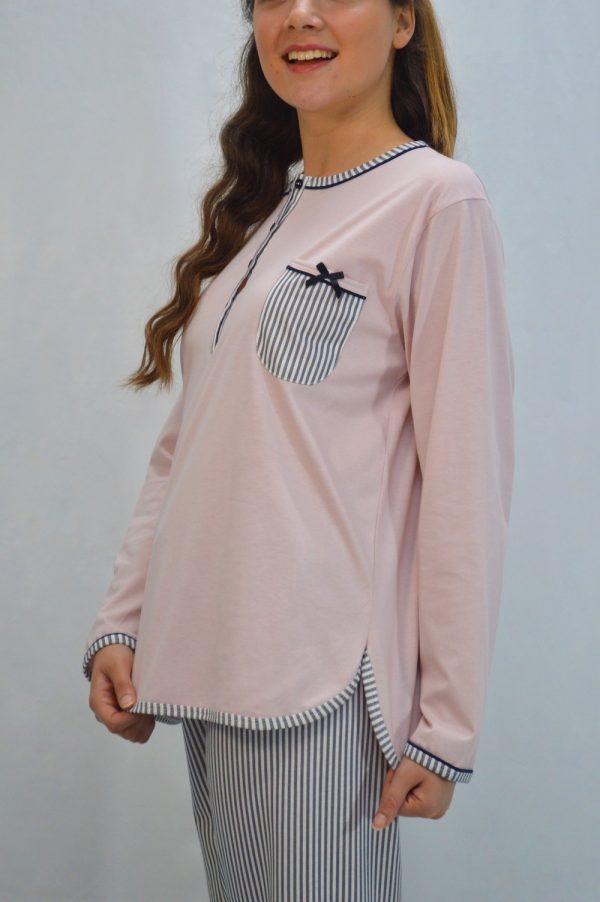 Pijama conjunto de calças + sweatshirt, Riscas e Rosa