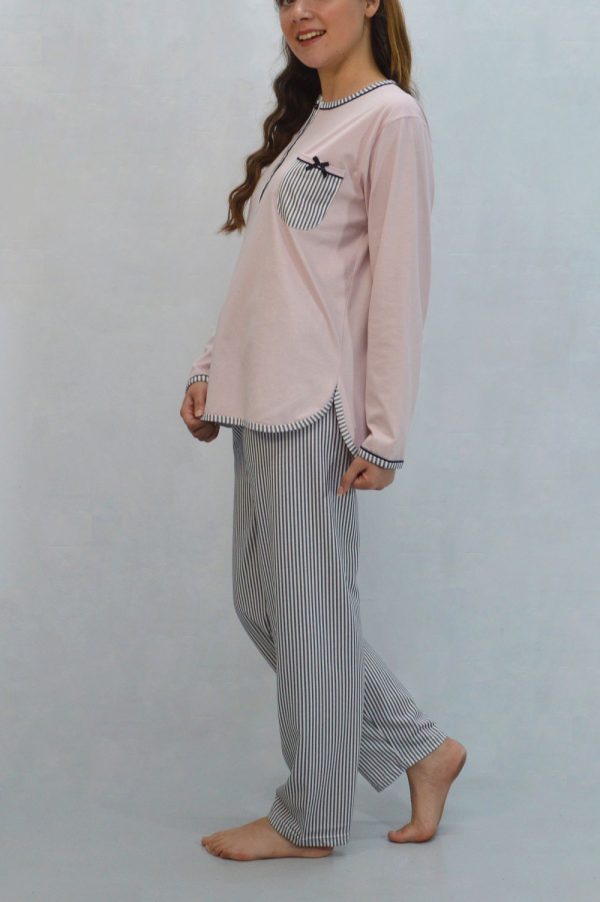 Pijama conjunto de calças + camisola, Riscas e Rosa