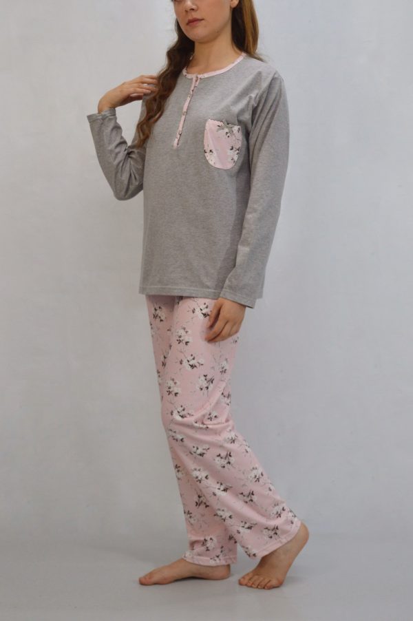 Pijama conjunto de calças + sweatshirt, Rosas no Jardim Cinza