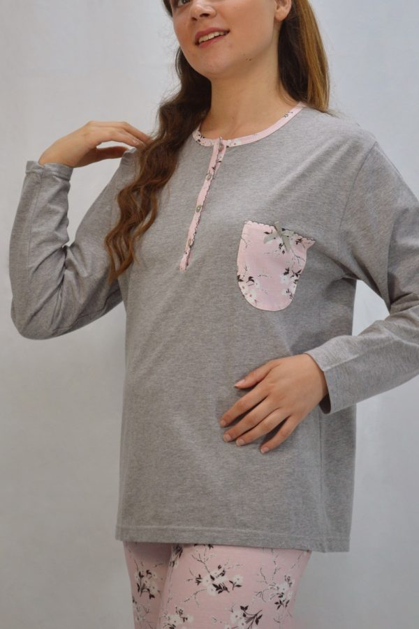 Pijama conjunto de calças + sweatshirt, Rosas no Jardim Cinza