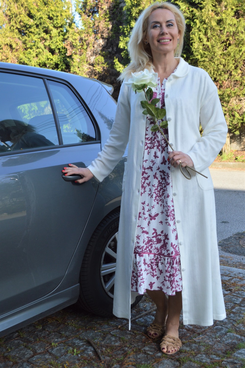 Robe creme malha jacquard Robe creme malha jacquard