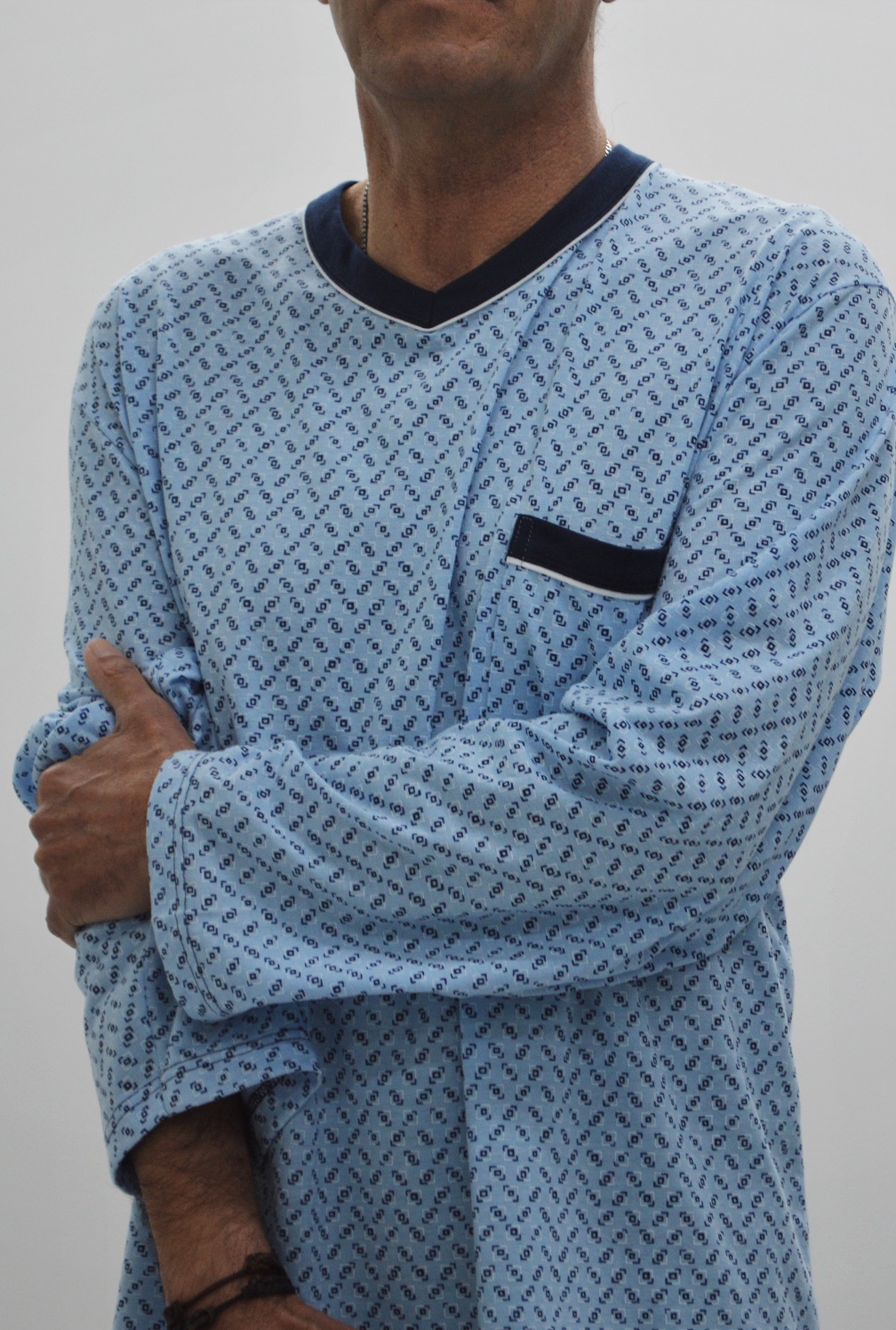 Pijama camisola decote em V, azul Pijama camisola decote em V, azul