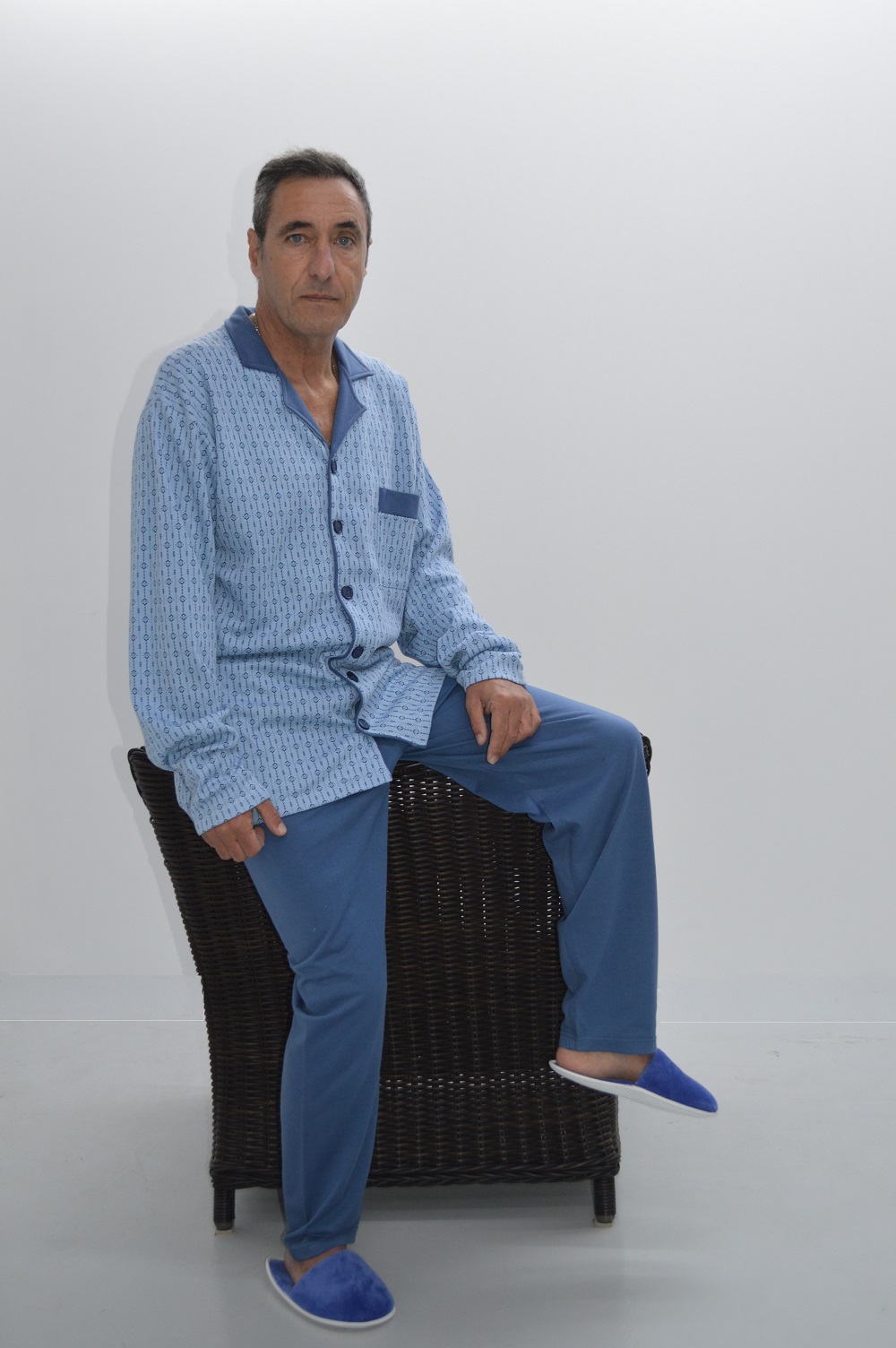 Pijama camiseiro mangas compridas, azul Pijama camiseiro mangas compridas, azul