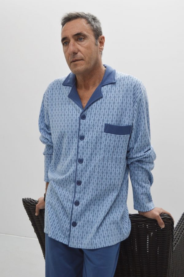Pijama camiseiro mangas compridas, azul