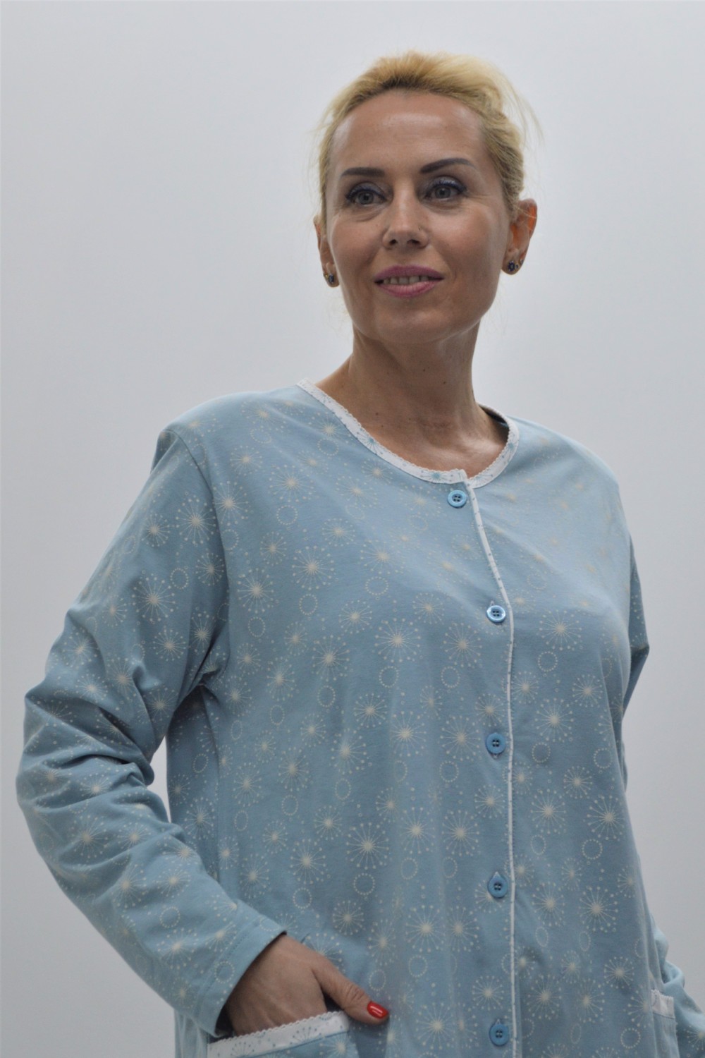 Robe estampado com bolsos azul Robe estampado com bolsos azul