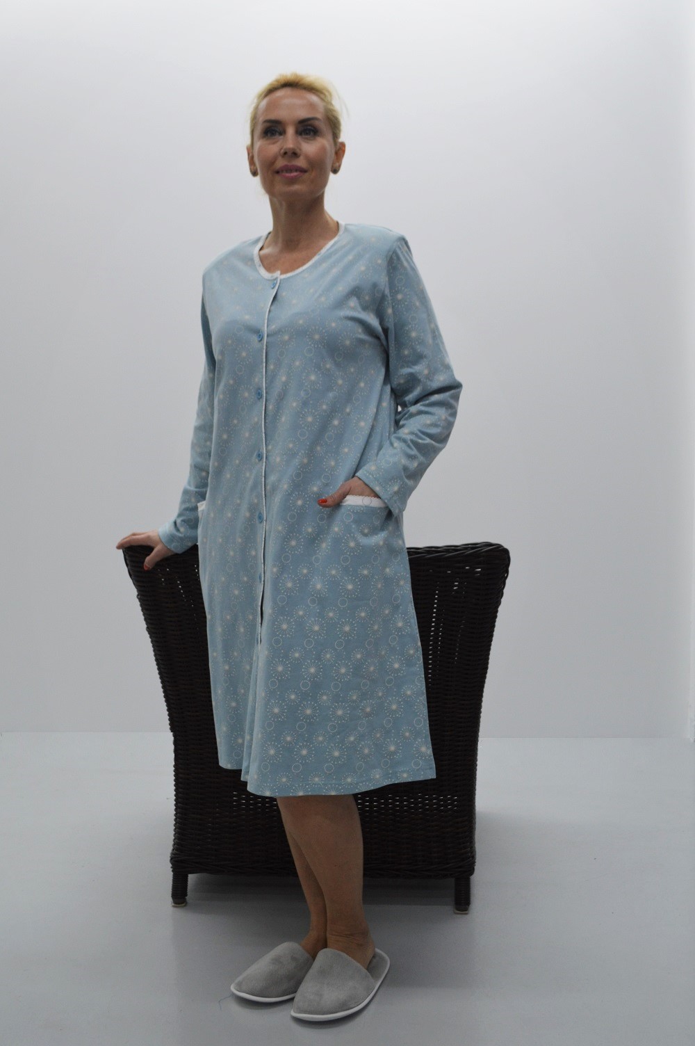 Robe estampado com bolsos azul Robe estampado com bolsos azul