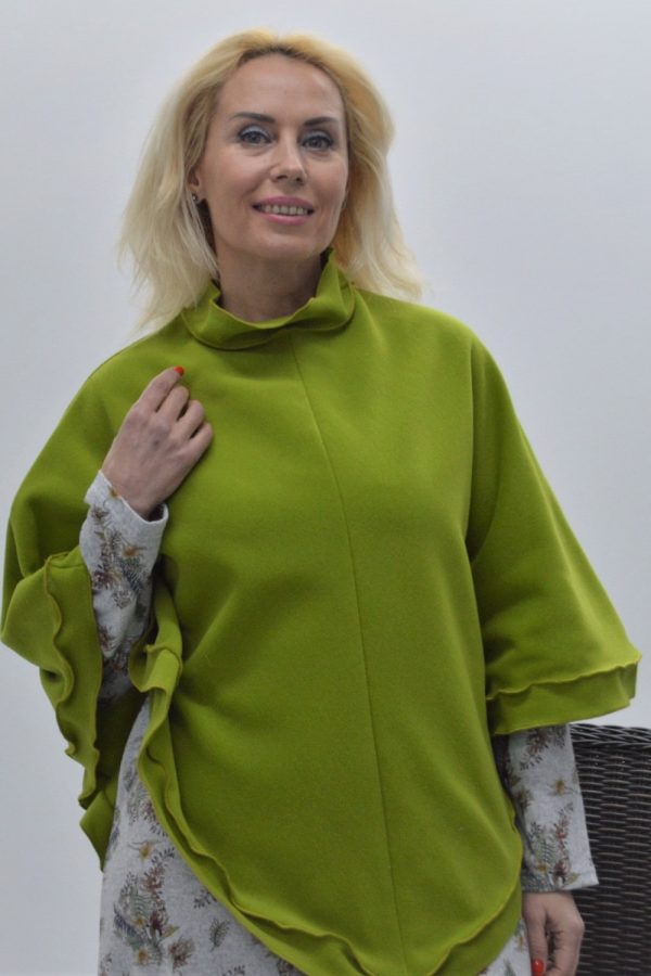 Poncho gola aconchegante verde musgo