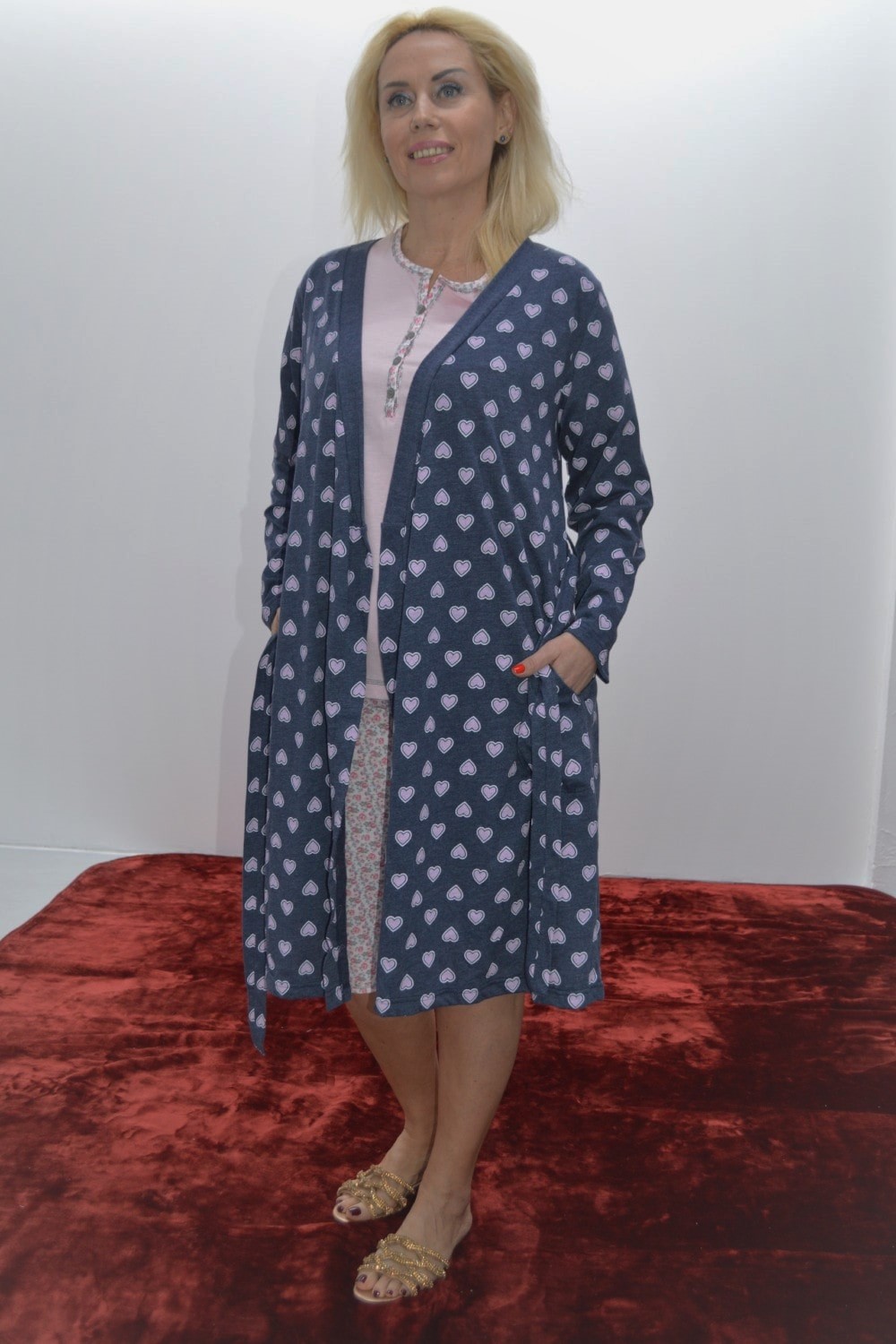 Robe azul, estampado corações Robe azul, estampado corações