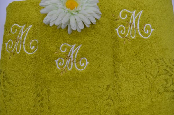 Jogo de banho com barra viscose jacquard e bordado verde