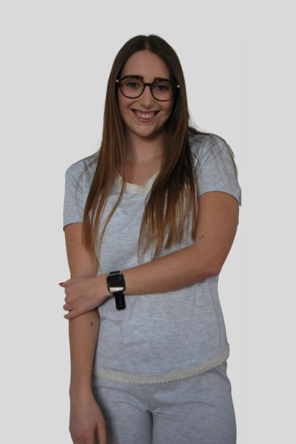 Conjunto T-shirt e calças em Jersey e detalhes em renda de algodão orgânico, cinza claro Conjunto T-shirt e calças em Jersey e detalhes em renda de algodão orgânico, cinza claro