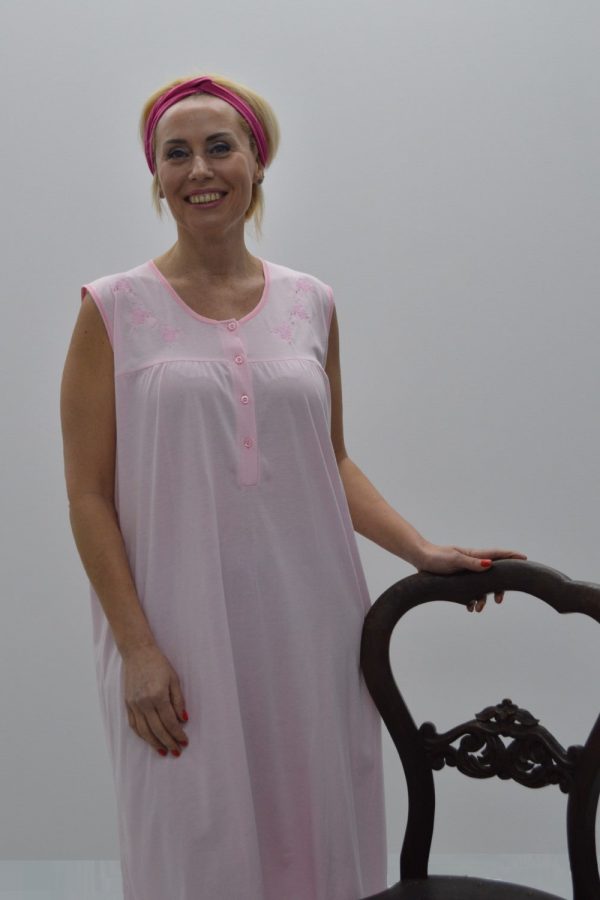 Camisa sem manga com escapulário e bordado, Rosa