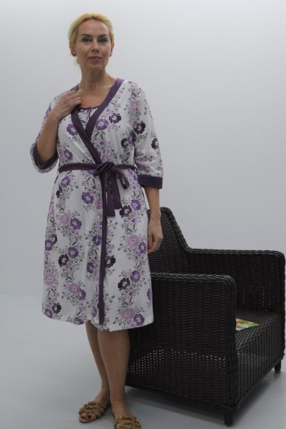 Robe estampado com bolsos Robe estampado com bolsos