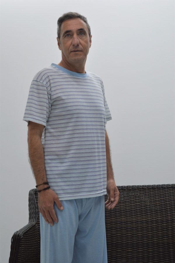 PIJAMA T-SHIRT MANGA CURTA + CALÇA, AZUL