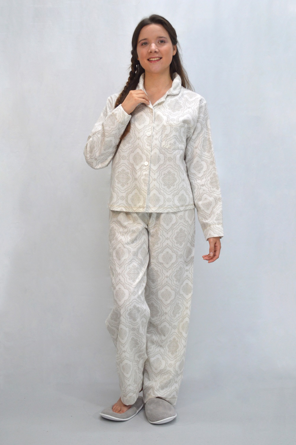 Pijama de flanela estampada casaco e calça Pijama de flanela estampadacasaco e calça