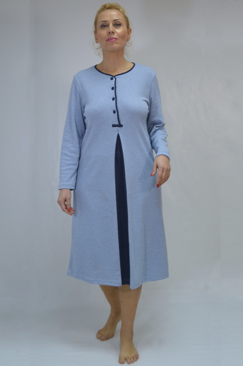 Camisa de dormir de mangas compridas, azul