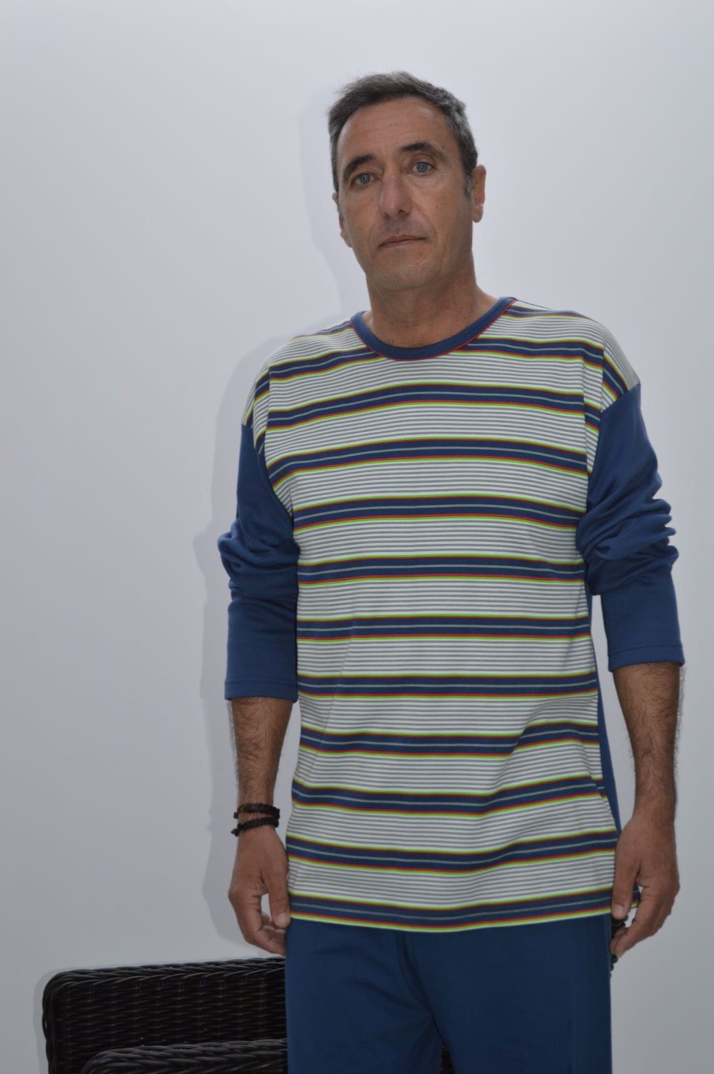 Pijama, homem, camisola com riscas