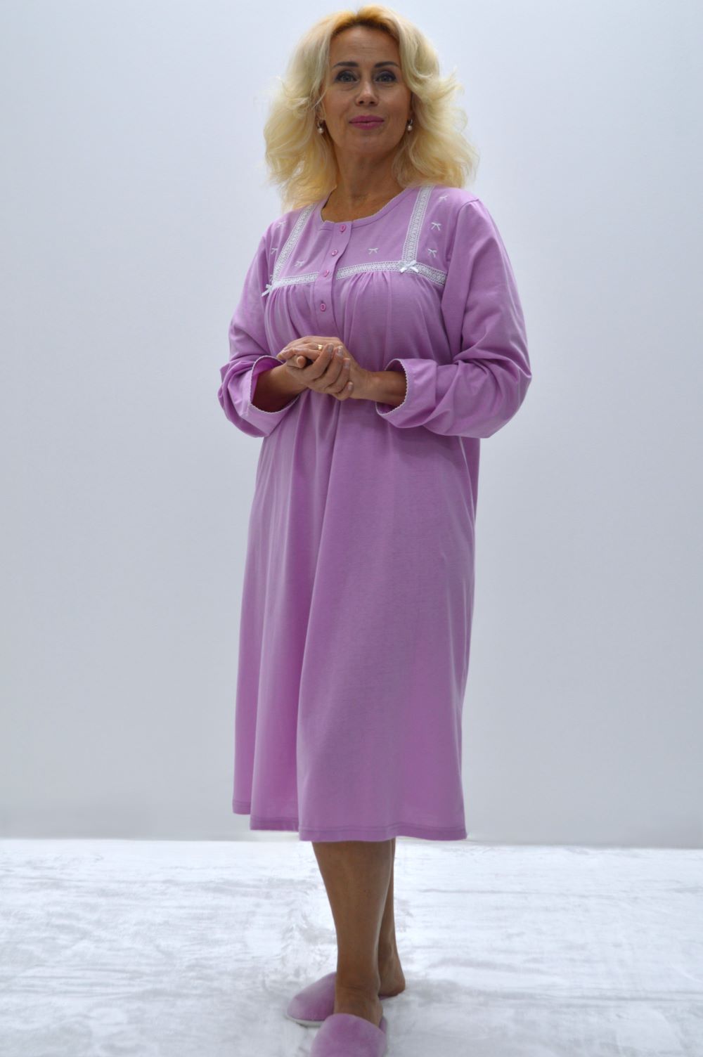 Camisa de dormir 100% algodão – Tamanhos grandes - Lilás