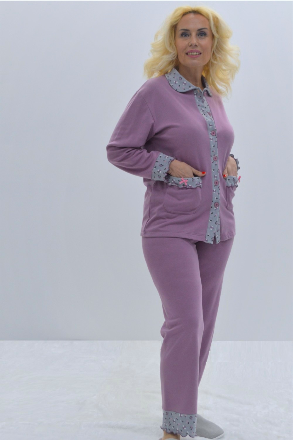 Pijama de Senhora casaco e calça, Rosa Pijama de Senhora casaco e calça, Rosa