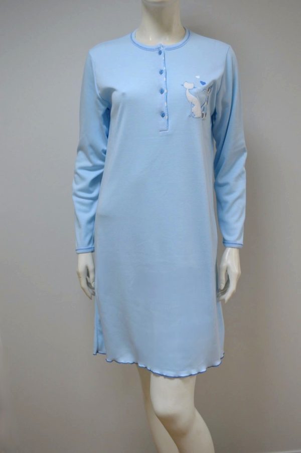 Camisa de dormir com bordado gatos, Azul