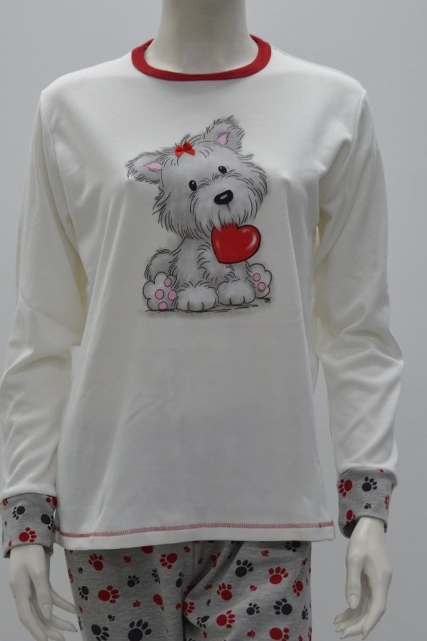 Pijama mulher com estampado urso, Creme