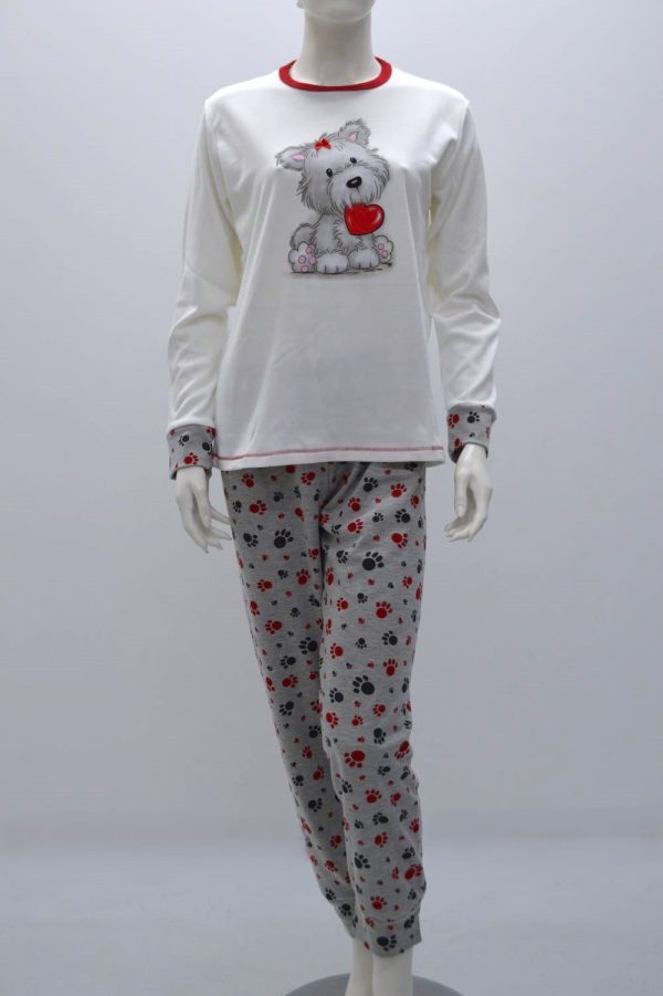 Pijama mulher com estampado urso, Creme