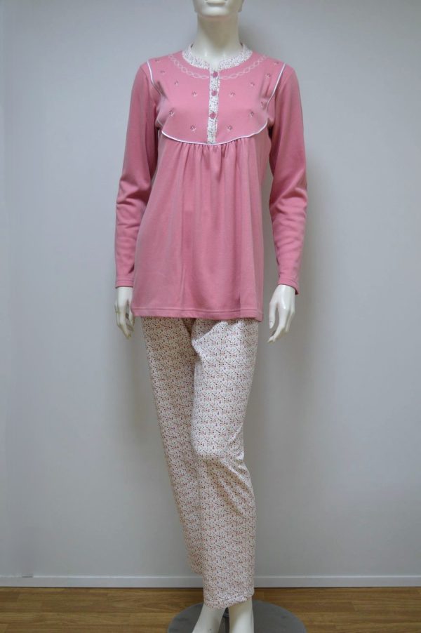 Pijama de Senhora bordado, Rosa