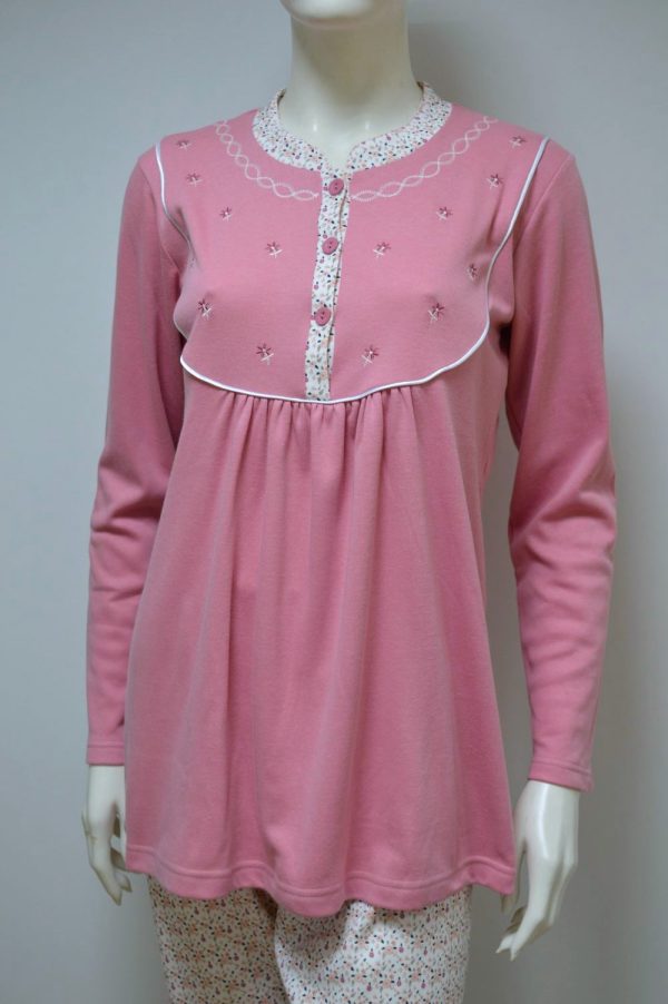 Pijama de Senhora bordado, Rosa