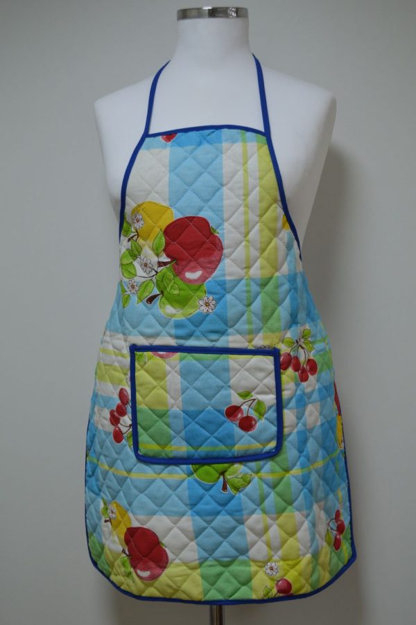 Avental acolchoado, estampado frutos, turquesa