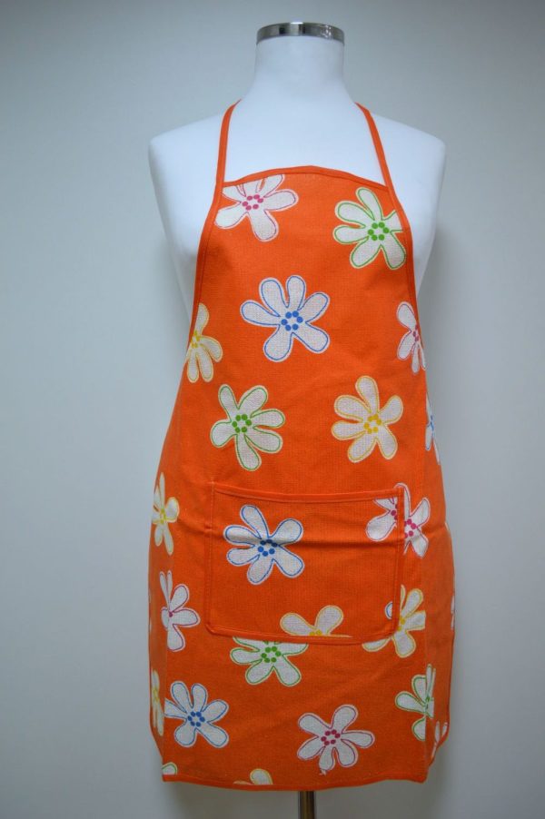 Avental felpo+PVC, Flores Laranja