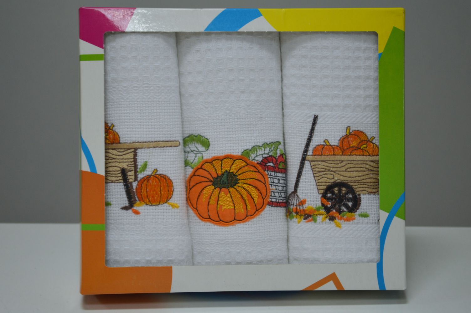 Conjunto de 3 panos em favo em caixa presente, Outono Conjunto de 3 panos em favo em caixa presente, Outono