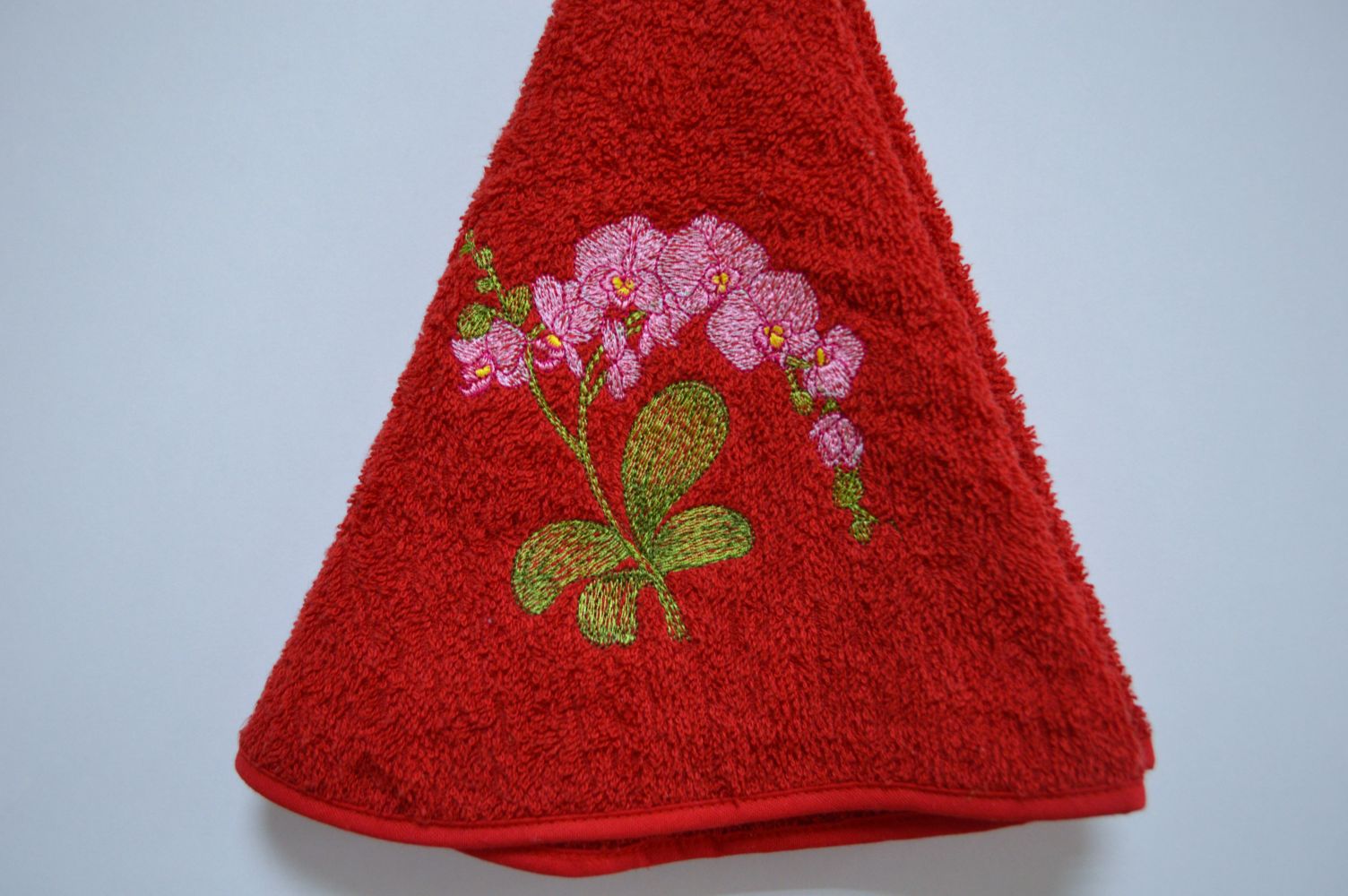 Pano de cozinha redondo, Bordado Orquídea, Vermelho Pano de cozinha redondo, Bordado Orquídea, Vermelho