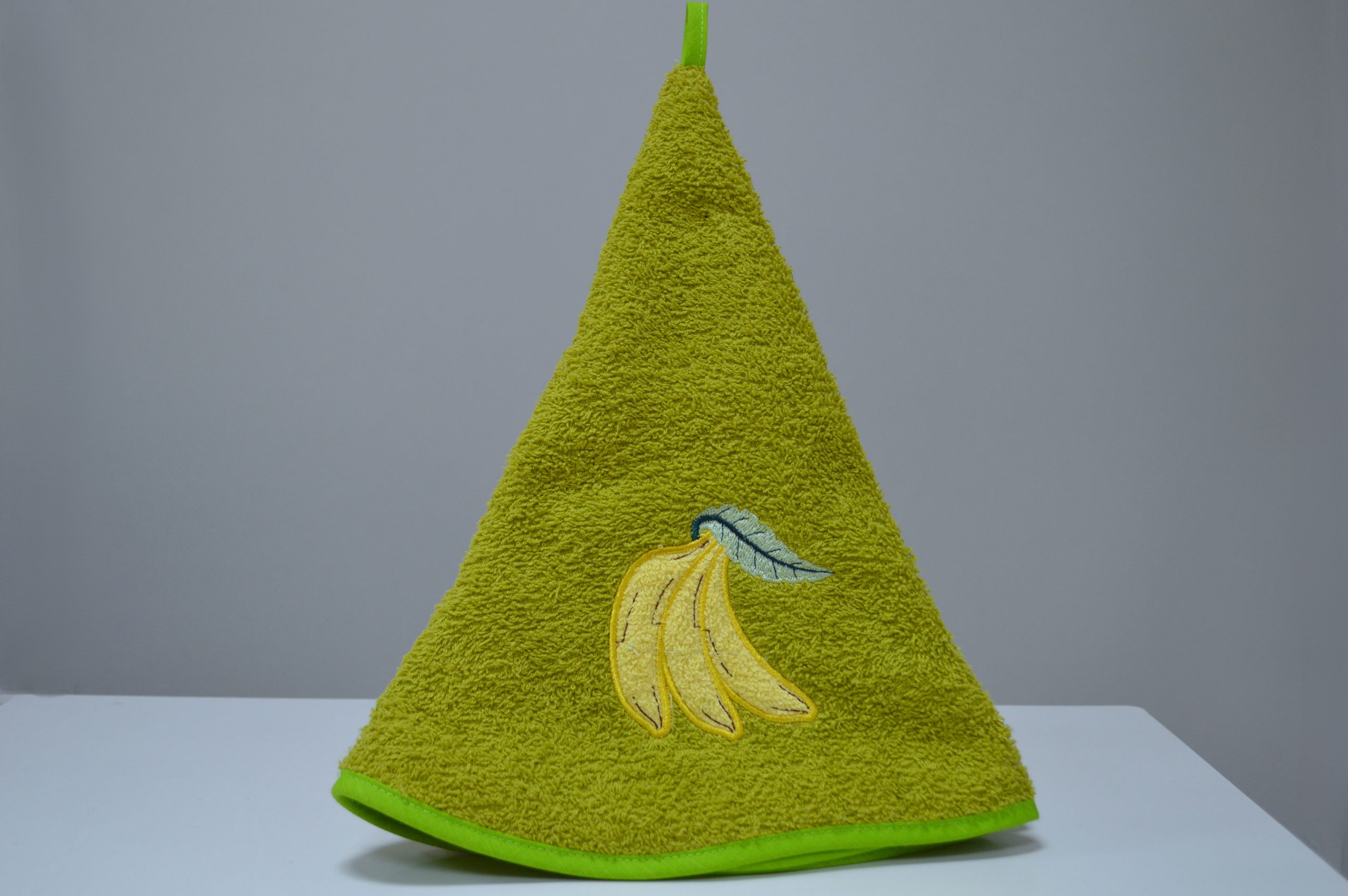 Pano de cozinha redondo, Bordado Bananas, Verde Pano de cozinha redondo, Bordado Bananas, Verde