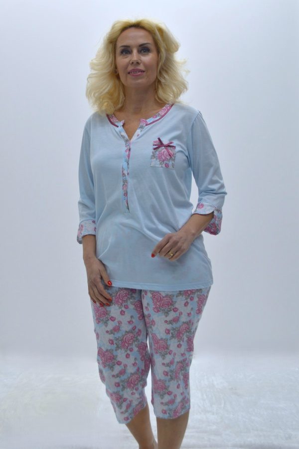 Pijama de senhora camisola + bermuda, Azul