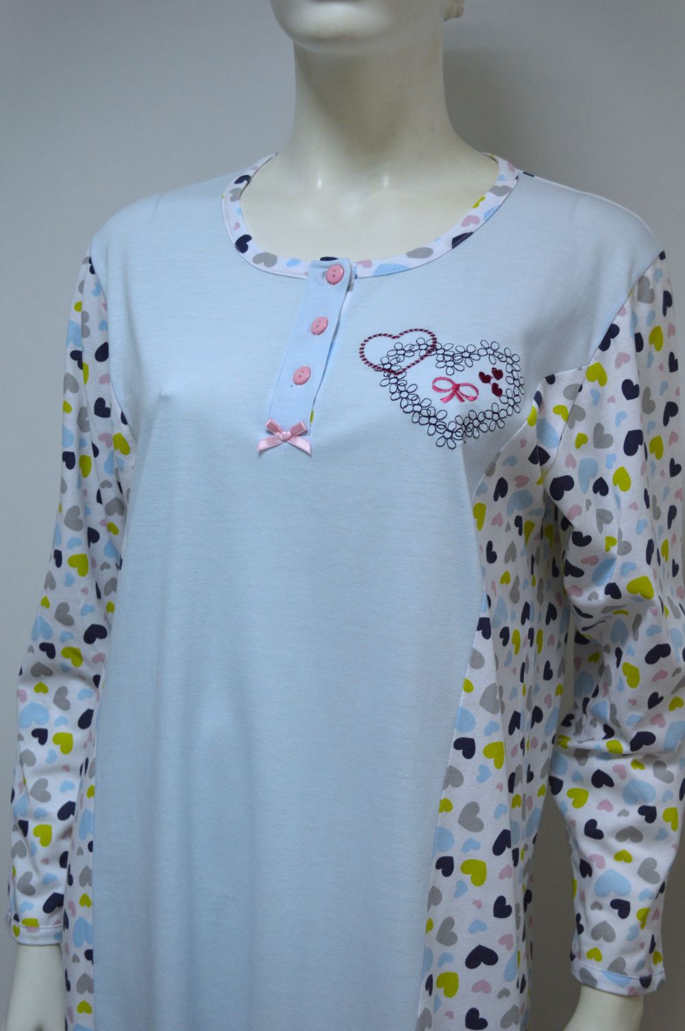 Camisa de Senhora Manga Comprida, Estampado Corações Camisa de Senhora Manga Comprida, Estampado Corações