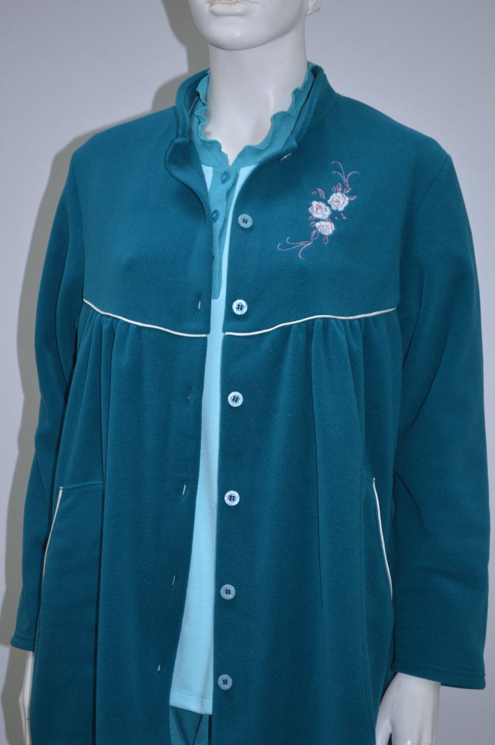 Robe comprido bordado com bolsos, Azul Robe comprido bordado com bolsos, Azul