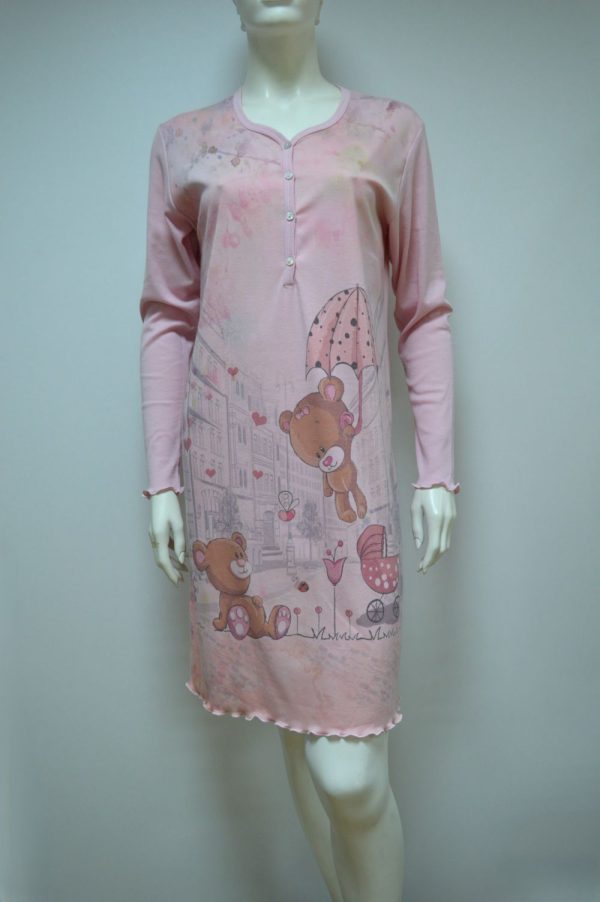 Camisa modelo T-Shirt com carcela e mangas compridas, Rosa