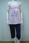 Pijama de senhora Top de alças + bermuda, Rosa / Marinho