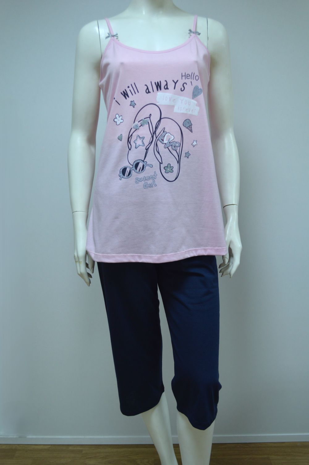 Pijama de senhora Top de alças + bermuda, Rosa / Marinho Pijama de senhora Top de alças + bermuda, Rosa / Marinho