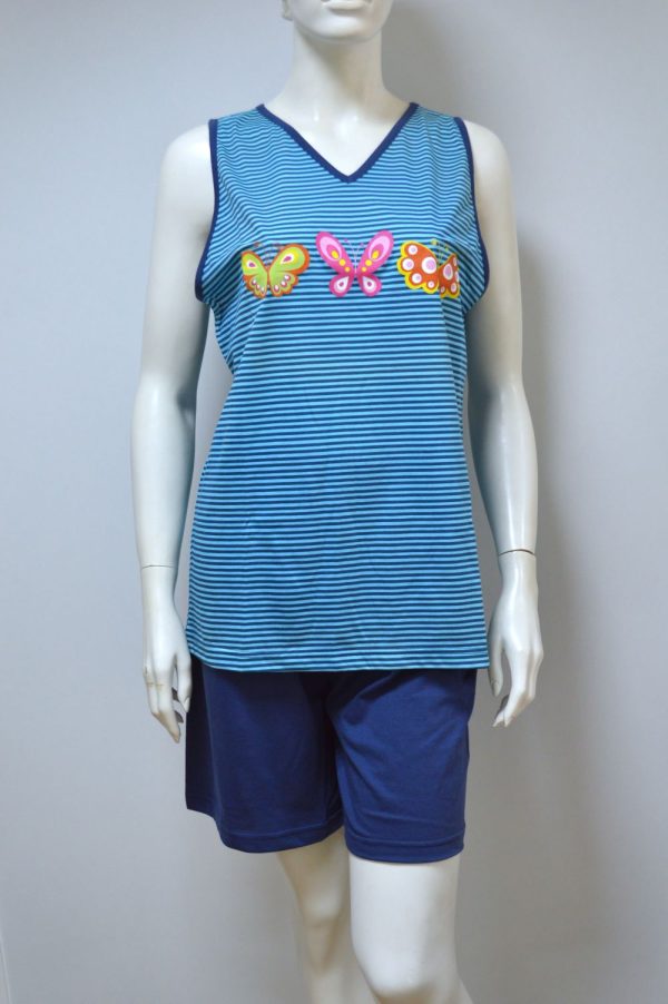 Pijama de mulher top + calção, Azul