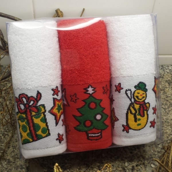 Pano de cozinha em felpo com barra jacquard de Natal. Produção sob consulta.