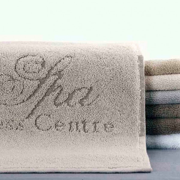 Spa towel jacquard with logo. Production under consultation. Illustrative photo.