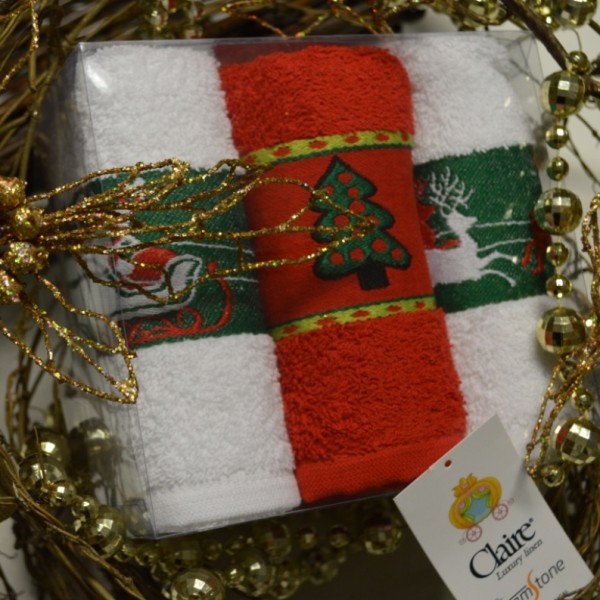 Pano de cozinha em felpo com barra jacquard de Natal em caixa. Produção sob consulta.