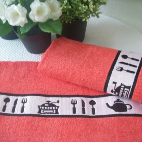 Paño de cocina en rizo com cenefa jacquard. Producción bajo consulta.